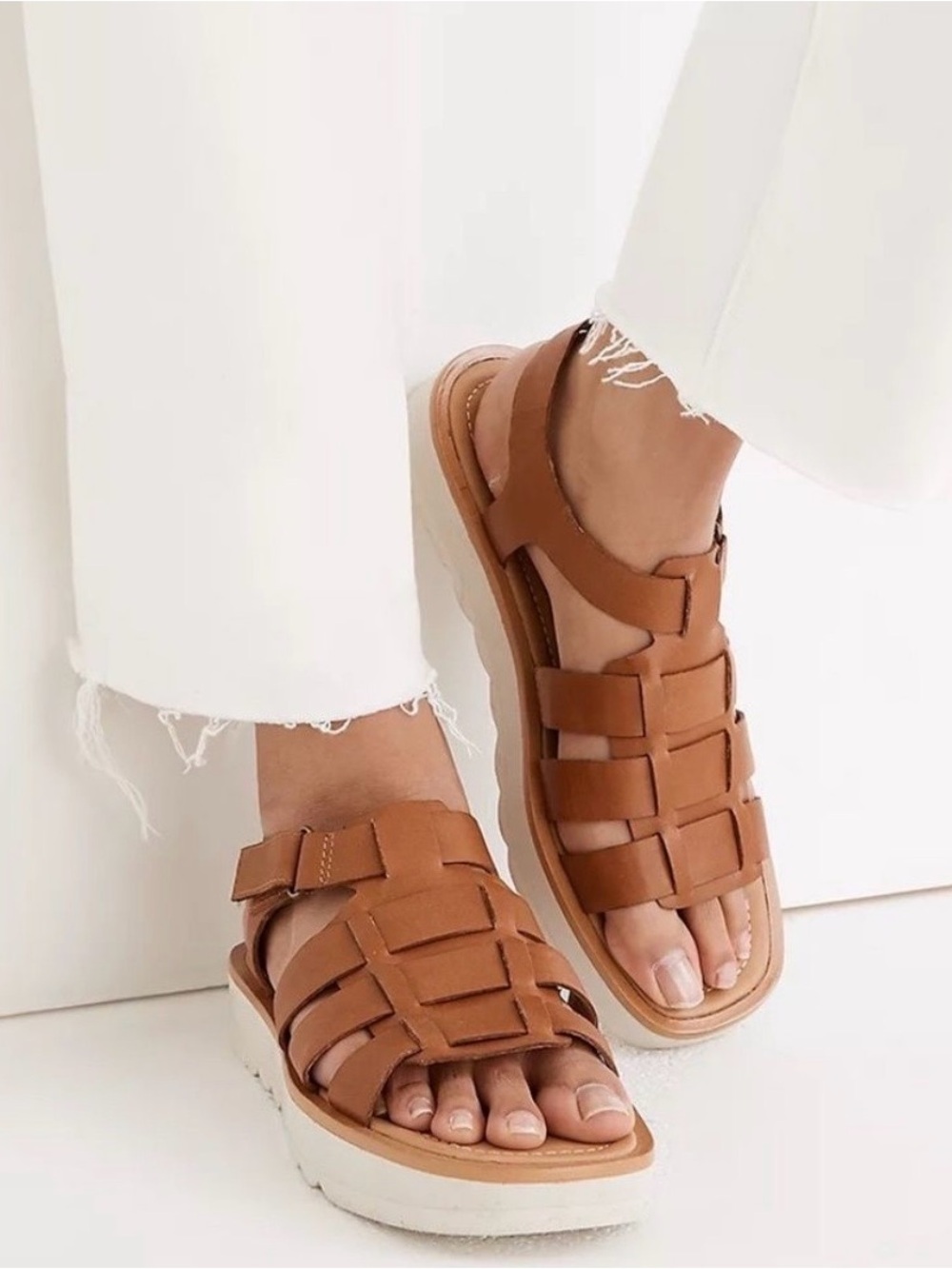 Madewell Brown Leather Fisherman Sandals with White Platform